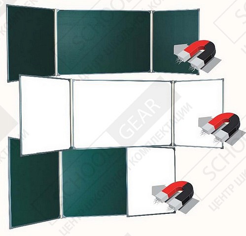 Доска 3-х элементная с 5-ю рабочими поверхностями маркерная (100 х 350)